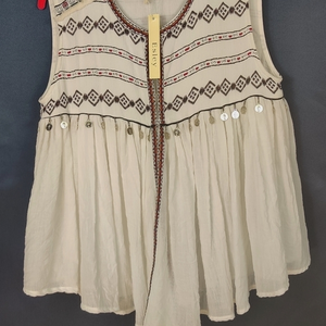 Esley gauzy boho embellish coins, aztec details Anthropology Esley top NWT